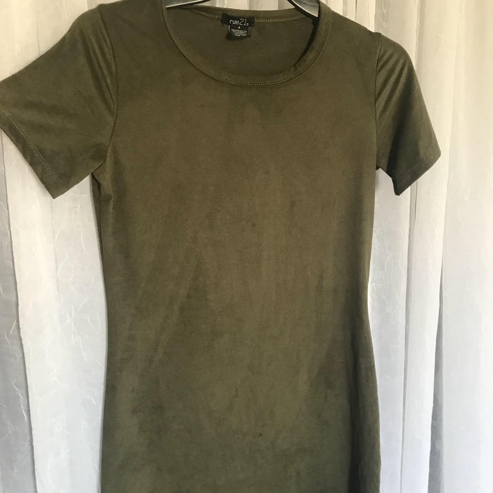 Olive green suede body con dress